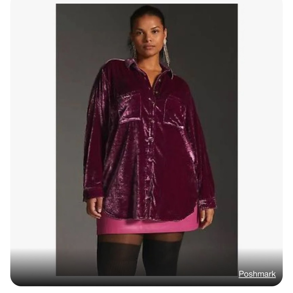 Pilcro Velvet Button-Down Shirt in Burgundy